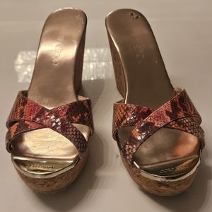 Jimmy Choo Snake-print Platform Slides Geranium Pink Cork Wedge